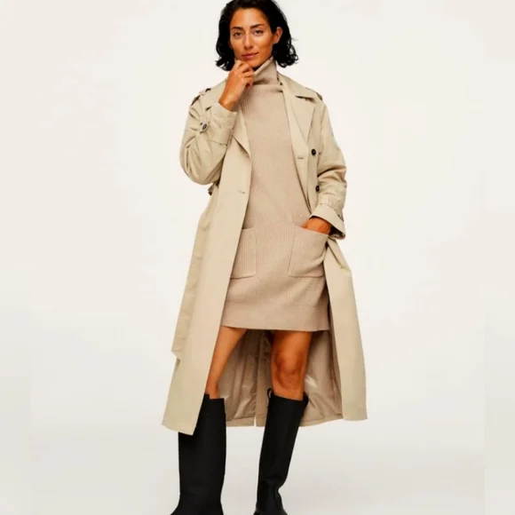 Mango Women's Knitted Turtleneck Dress - Medium Brown